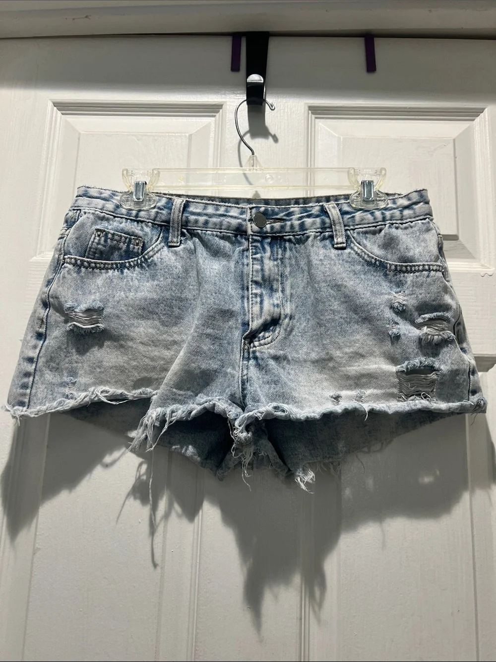 Light Wash Distressed Denim Shorts